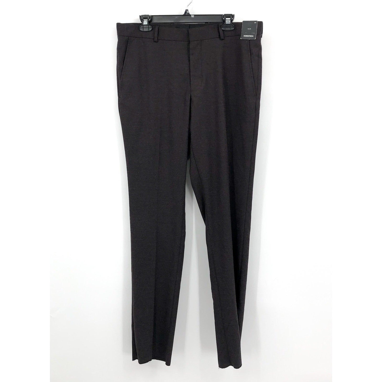 NORDSTROM Men's Trim Fit Trousers Pants 36R Dark Grey Flat Front Stretch NWT