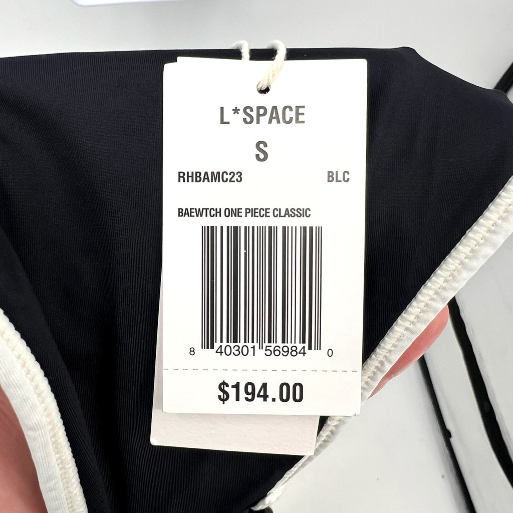 L*SPACE Women's Ribbed Baewatch One Piece Swimsuit Small Black Cream NWT