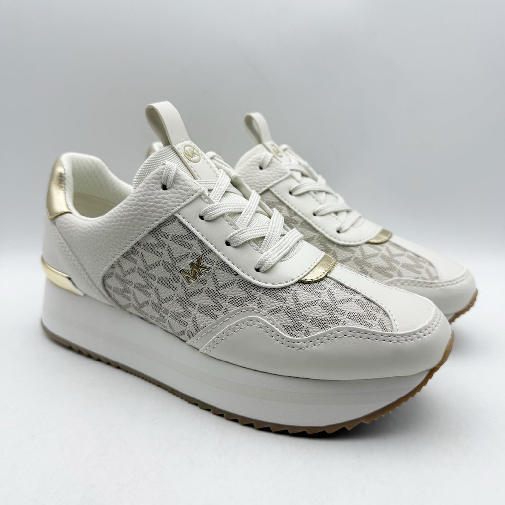 Michael Kors Womens Raina Casual Sneaker US 6 M White Vanilla Gold Trainer NIB