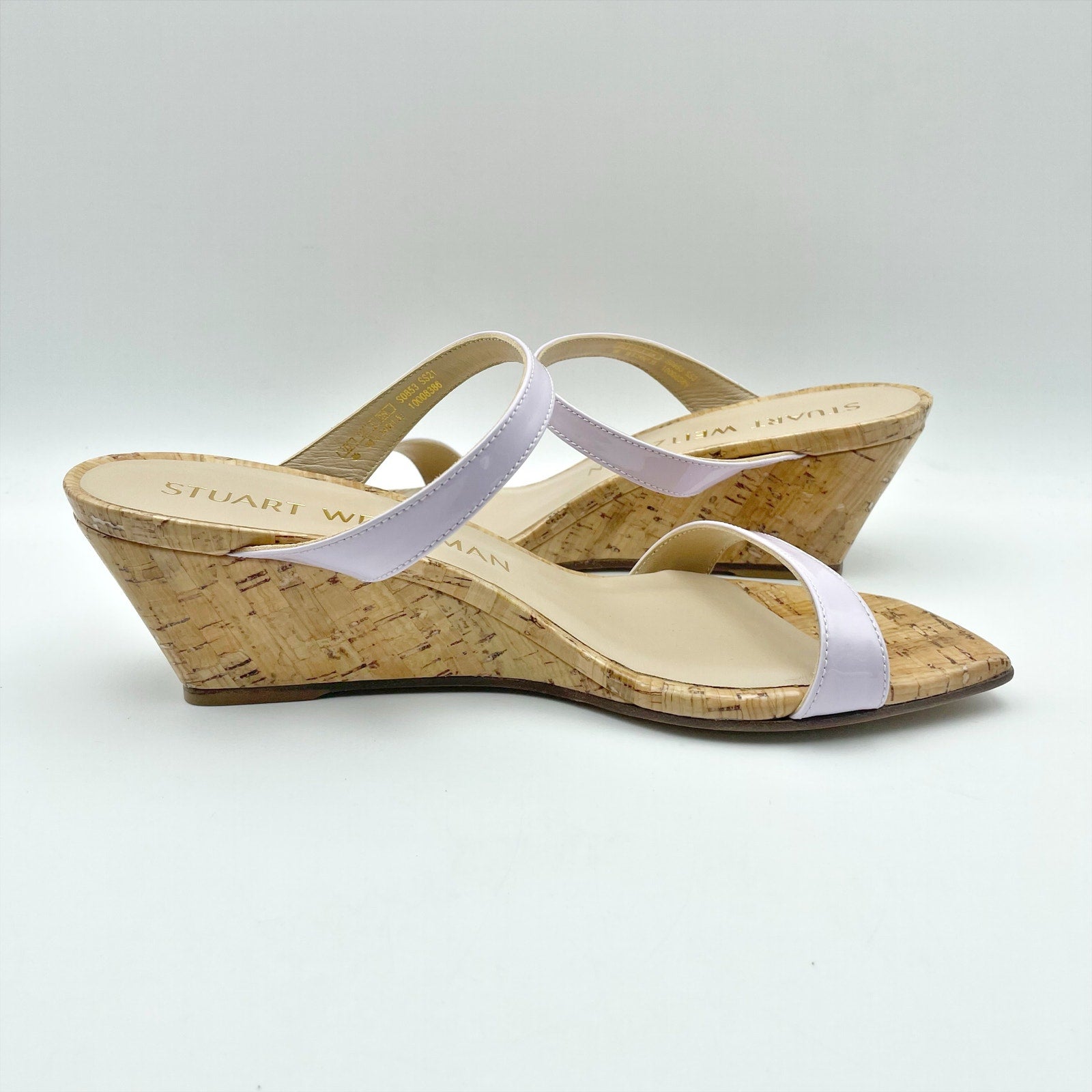 Stuart Weitzman Womens Aleena 50 Wedge Sandals Size 8 EU 38.5 Lilac Leather NWOB