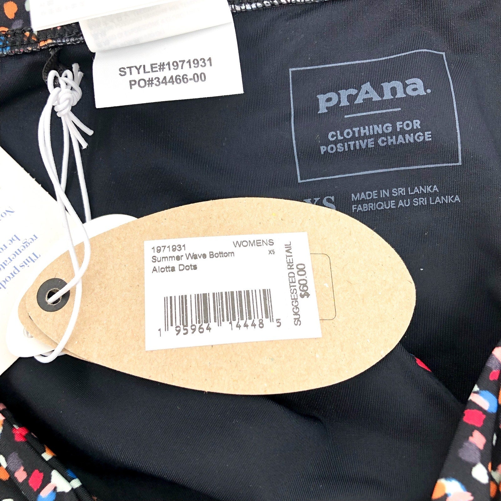 PRANA Women's Summer Wave Banded Bikini Bottoms XS Black Alotta Dots NWT
