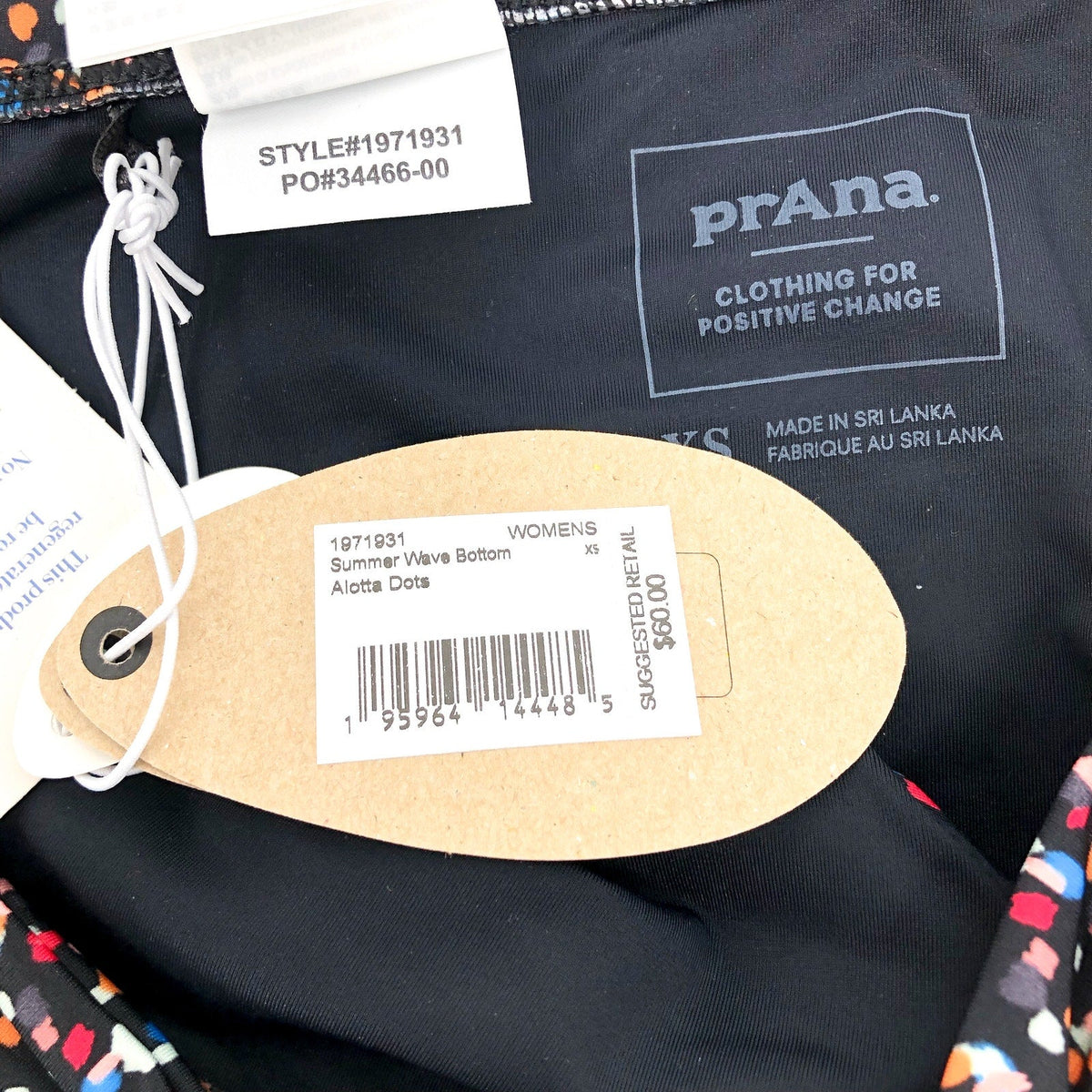 PRANA Women's Summer Wave Banded Bikini Bottoms XS Black Alotta Dots NWT