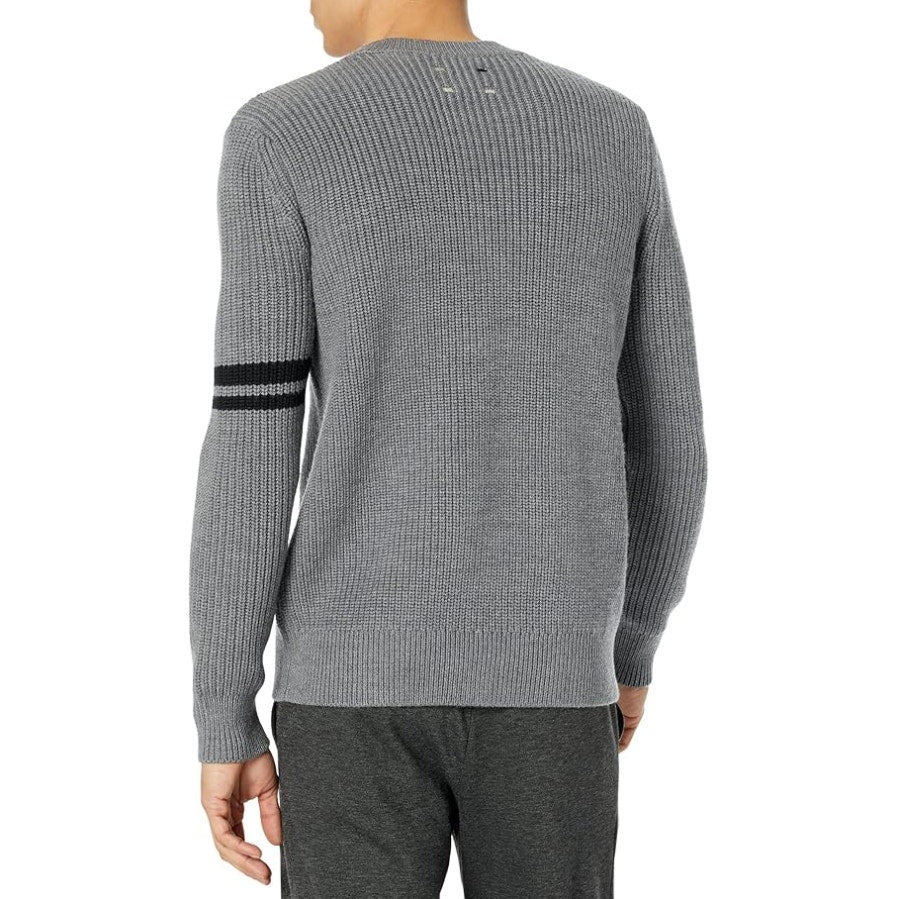 LABEL Mens Go-To Sweater Small Light Grey Black Knit Crewneck MERINO WOOL NWT