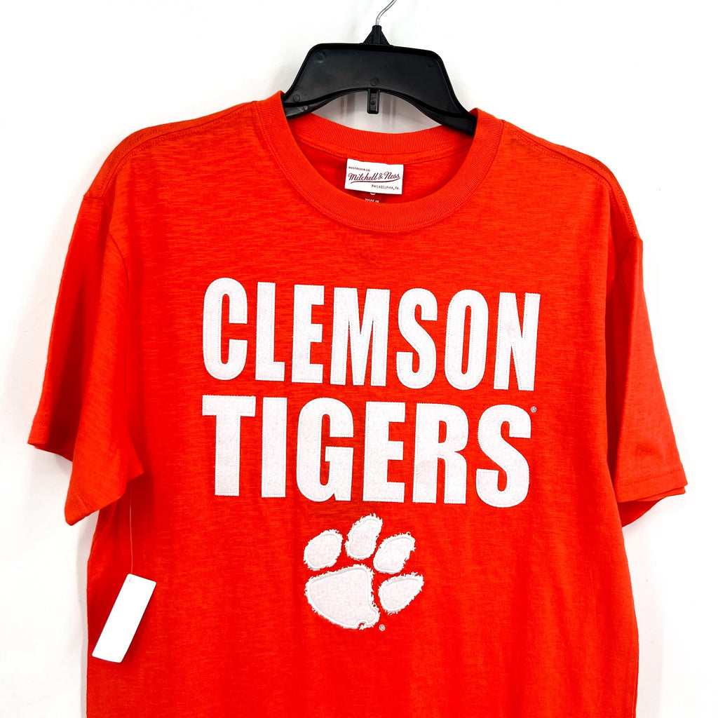 MITCHELL & NESS Mens NCAA Clemson Tigers Embroidered T-Shirt Small Orange NWT