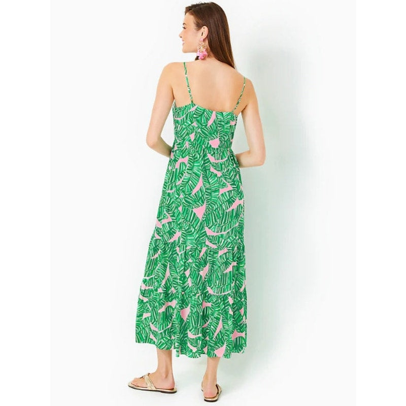 LILLY PULITZER Womens Teresa Maxi Dress XS Green Pink Lets Go Bananas NWT
