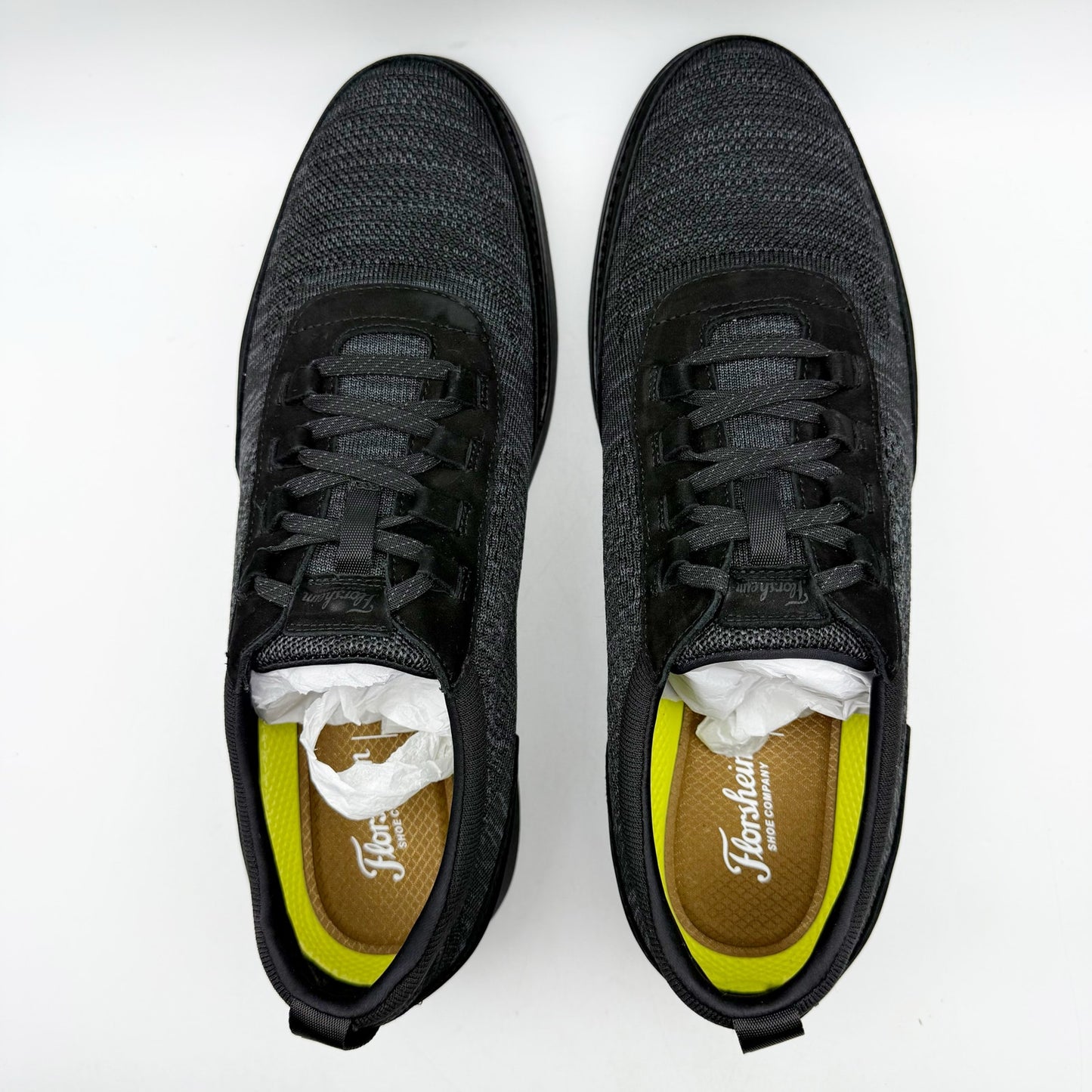 Florsheim Mens Launch Elastic Lace Sneakers US 13 Wide Black Knit Slip On NIB