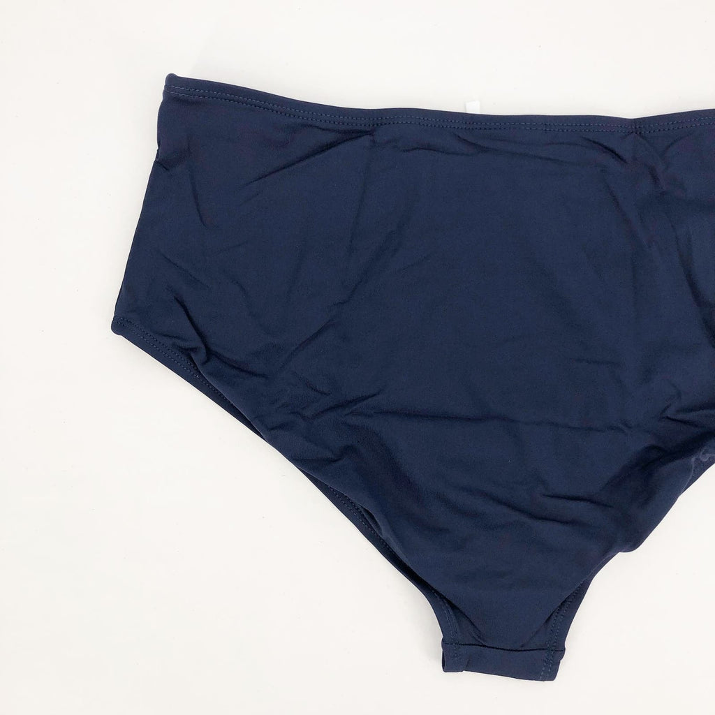 ANDIE SWIM The High Waisted Bikini Bottom Large Navy Blue Full Coverage Swim NWT