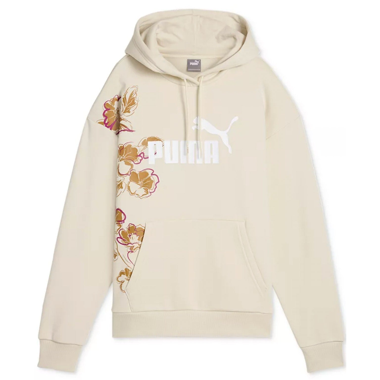 PUMA Women's Essentials+ Floral Vibes Fleece Hoodie Medium Cream Sweatshirt NWT