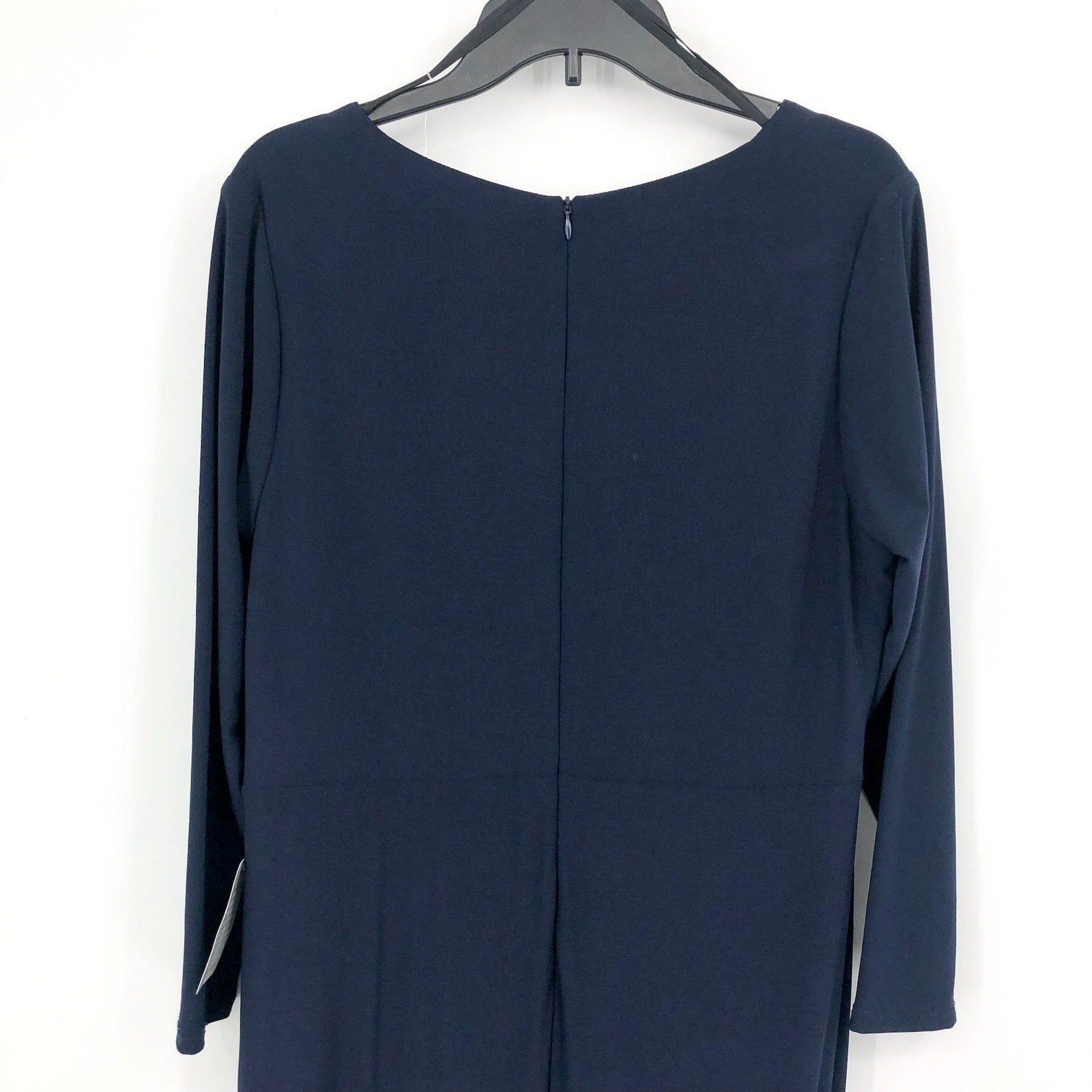 BETSY & ADAM Elle Long Sleeve Gown Size 16W Navy Blue Side Ruffled Slit NWT