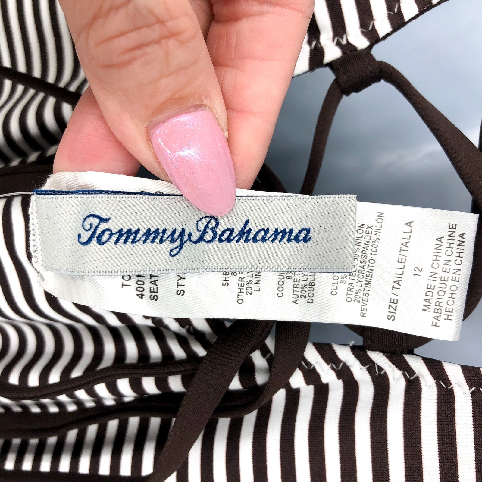 TOMMY BAHAMA Breaker Bay Reversible One-Piece Swimsuit SIZE 12 Brown Lace UP NWT