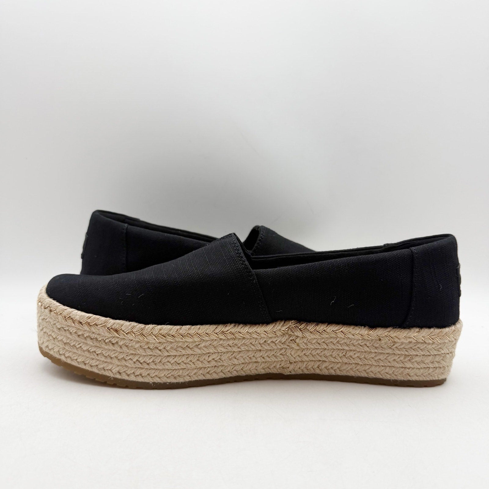 TOMS Womens Valencia Platform Slip On Shoes Size 10 Black Canvas Casual NWOB
