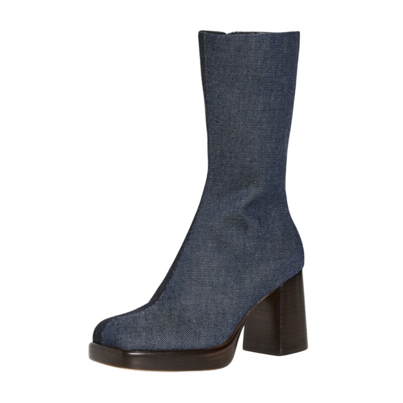 Rag & Bone Womens Matrix Denim Platform Boots US 8.5M EU 38.5 Dark Blue