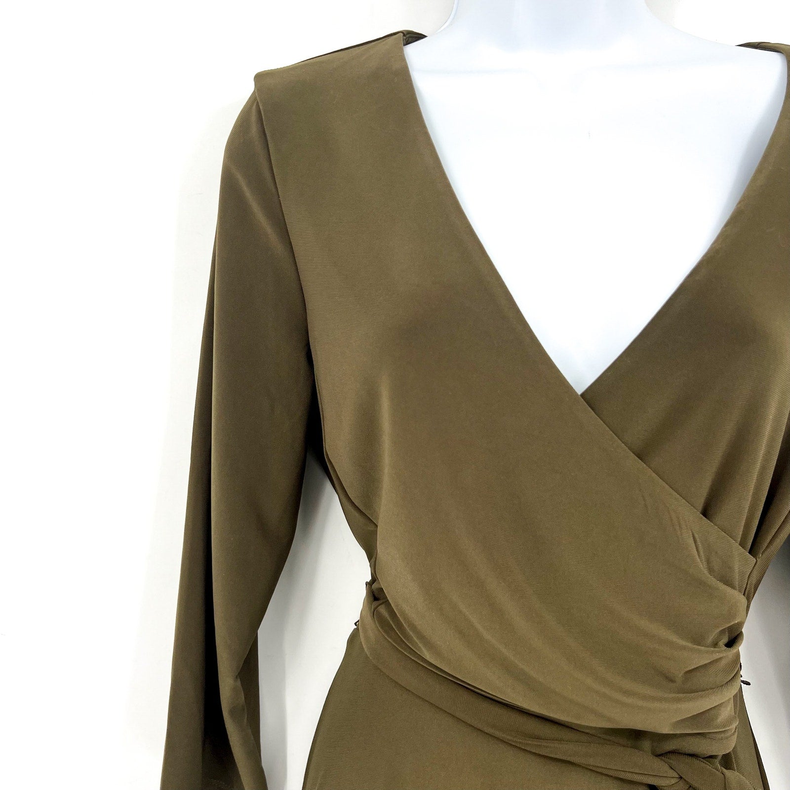 LAUREN RALPH LAUREN Surplice Jersey Dress Size 8 Olive Green Faux Wrap Belt NWT