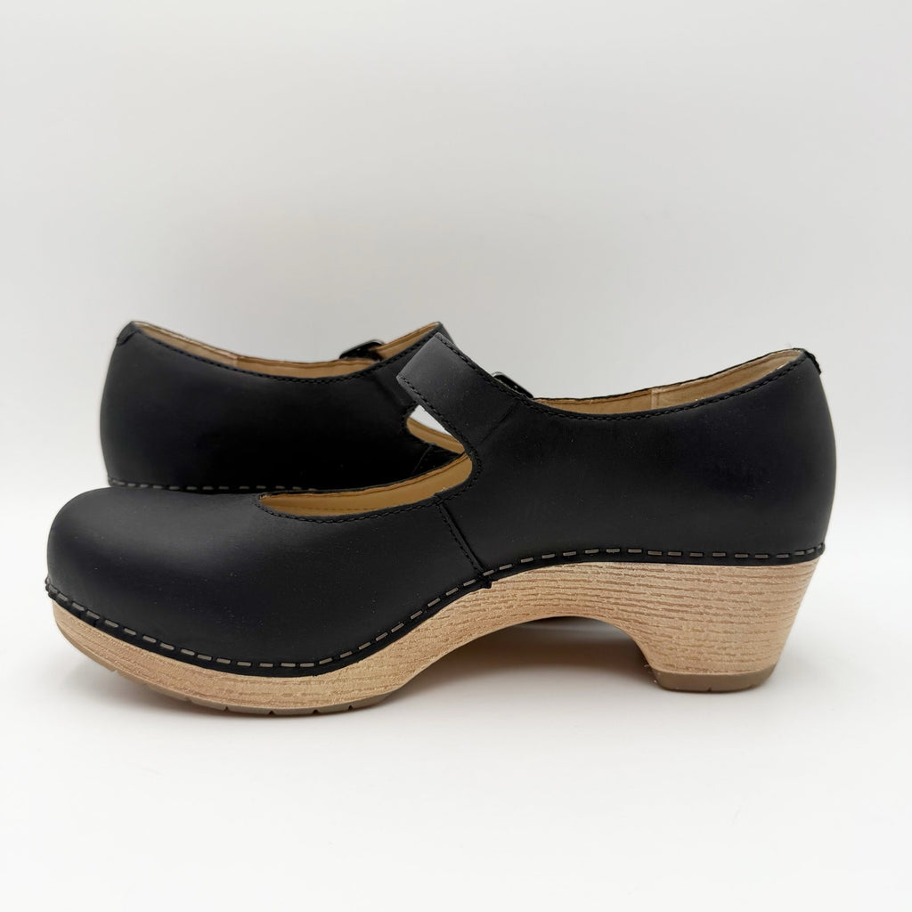 Dansko Womens Lilah Mary Jane Heels EU 38 US 7.5-8 Black Leather NIB