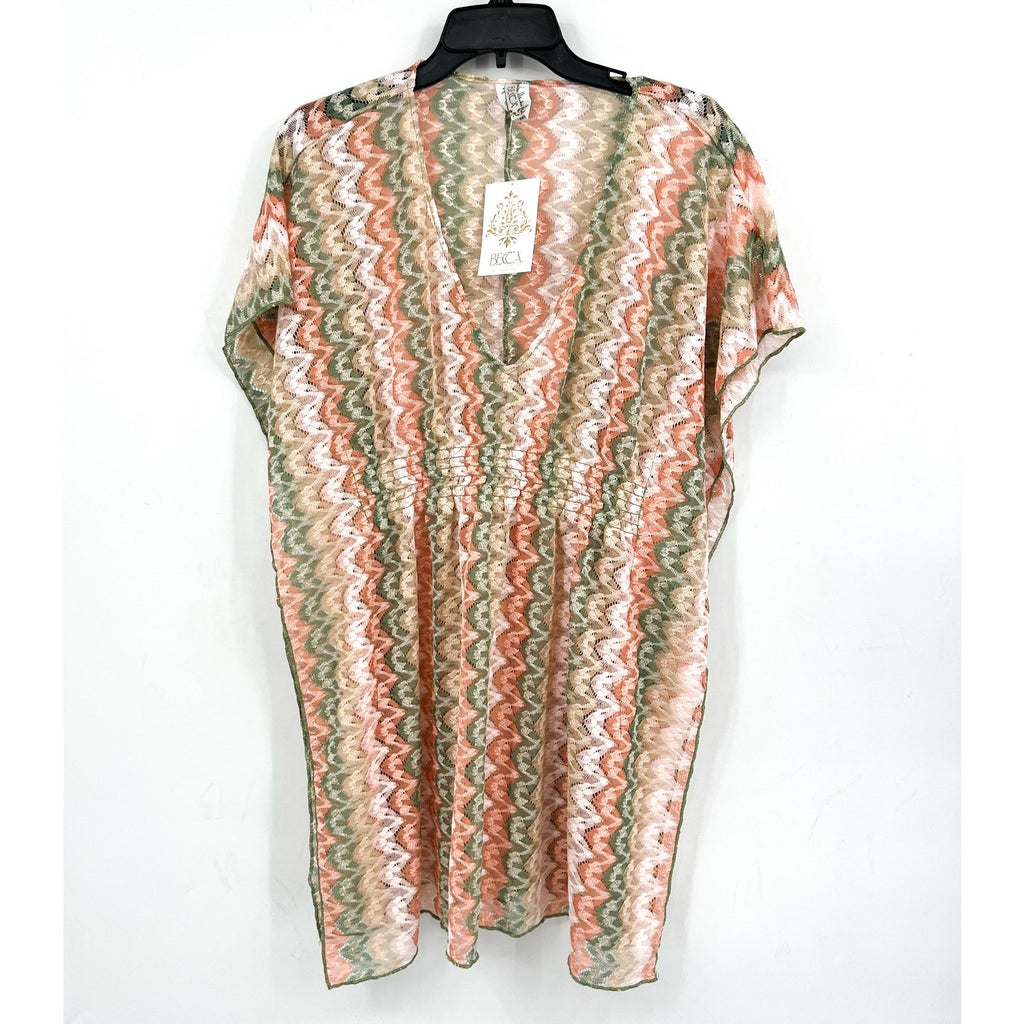 BECCA Women's Solstice Crochet Tunic Swim Cover-Up Dress XS Pink Green Multi NWT