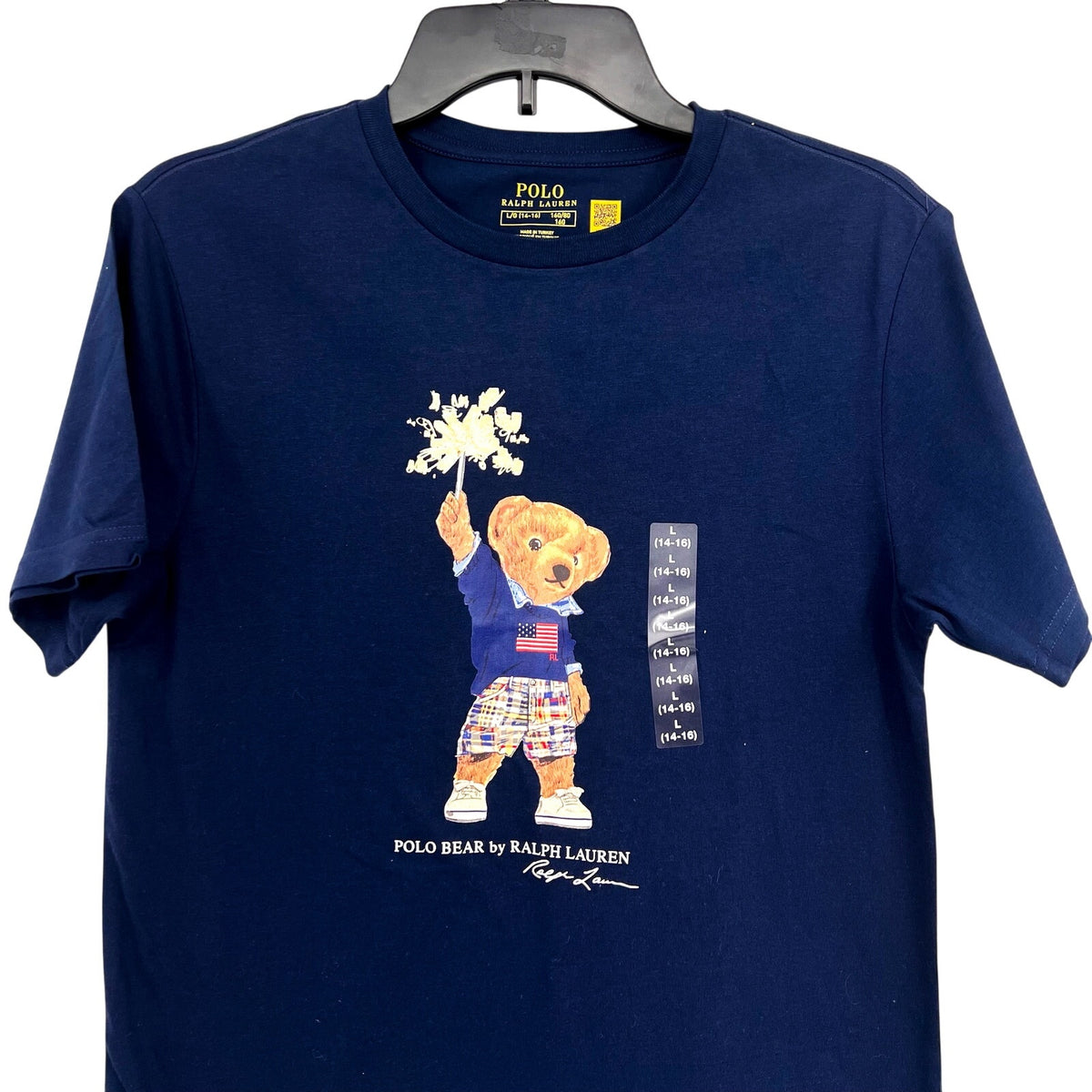 POLO RALPH LAUREN Sparkle Polo Bear T-Shirt Youth Large Navy Blue NWT