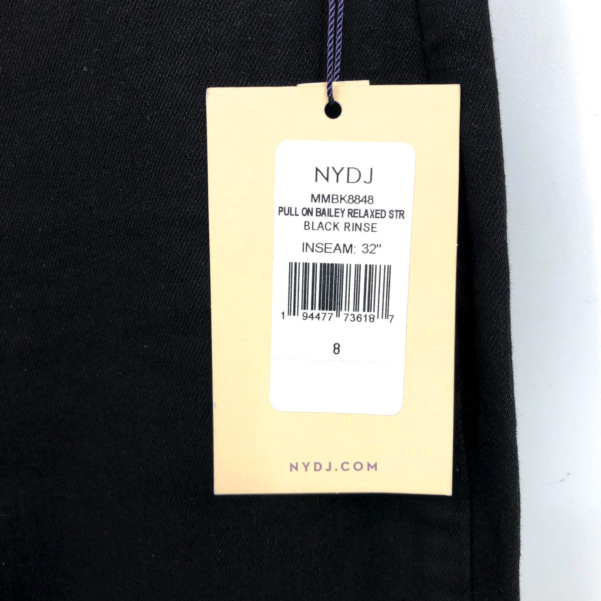 NYDJ Women's Bailey Relaxed Straight Jeans Size 8 Black Rinse Pull On NWT