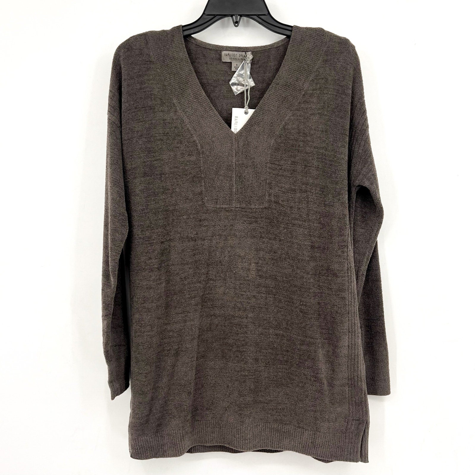 BAREFOOT DREAMS CozyChic Ultra Lite Tunic Top Small Mineral Gray V-Neck NWT