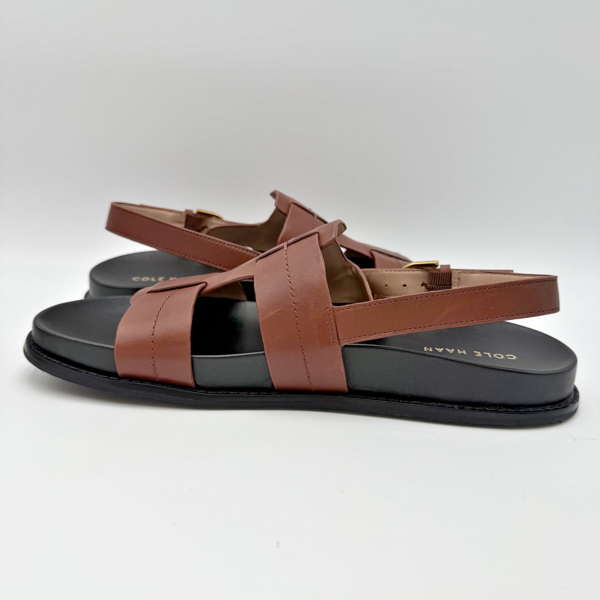 Cole Haan Womens Marlee Fisherman Sandals Size 8.5 Dark Cuoio Brown Leather NWOB