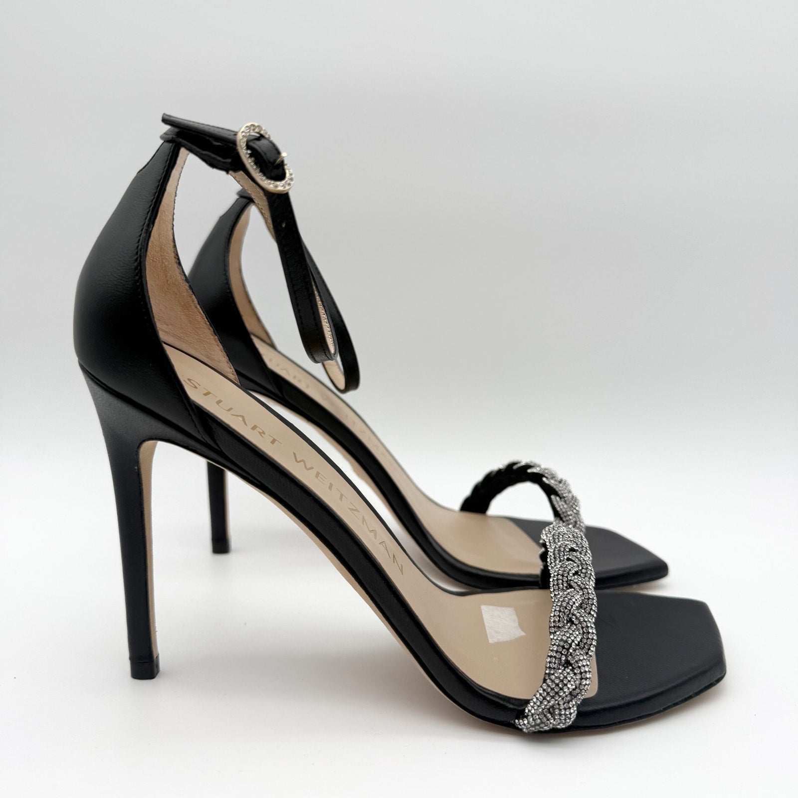 Stuart Weitzman Women Nudistcurve 100 Highshine Sandal US 9.5 Black Leather NWOB