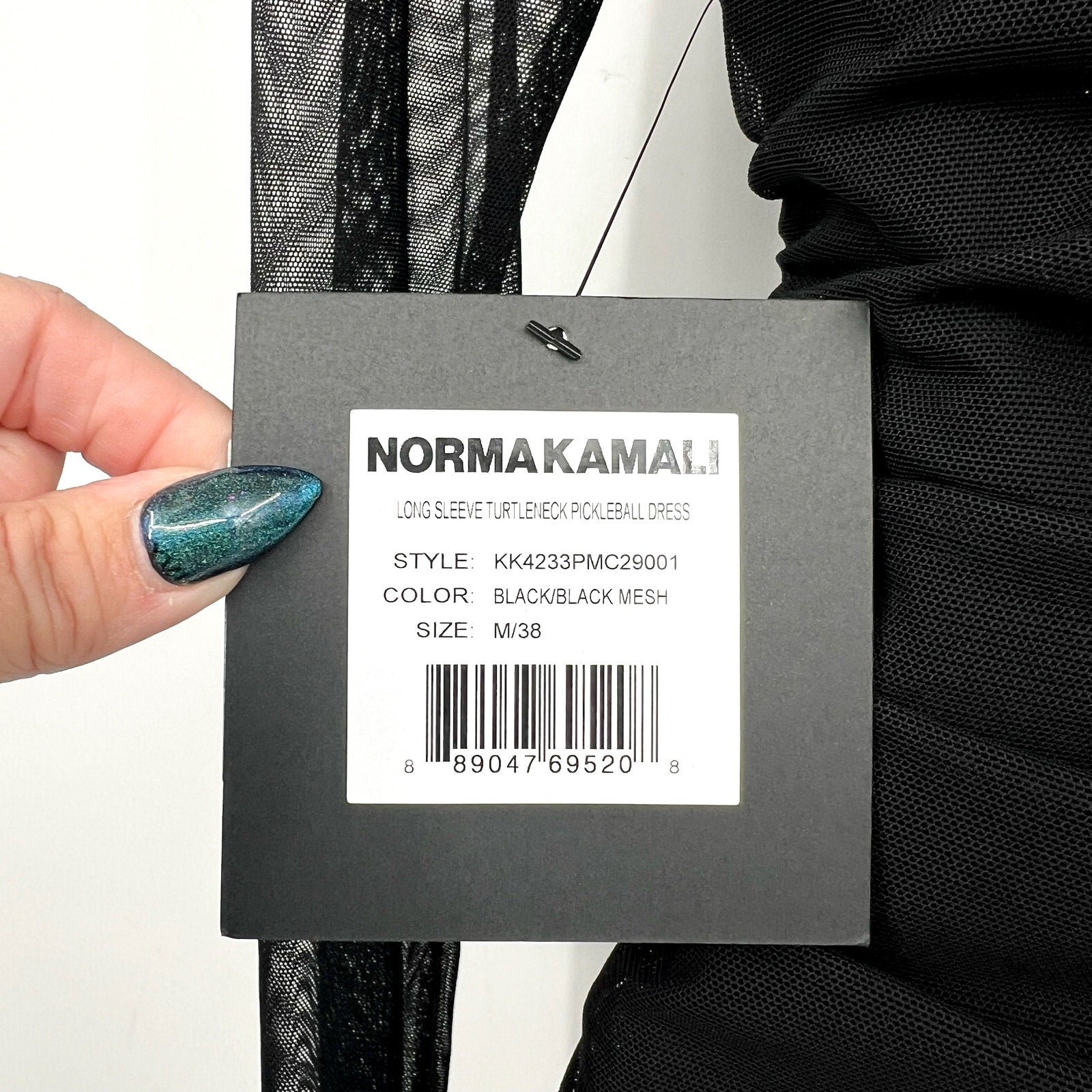 NORMA KAMALI Turtleneck Pickleball Dress Medium FR 38 Black Mesh Long Sleeve NWT