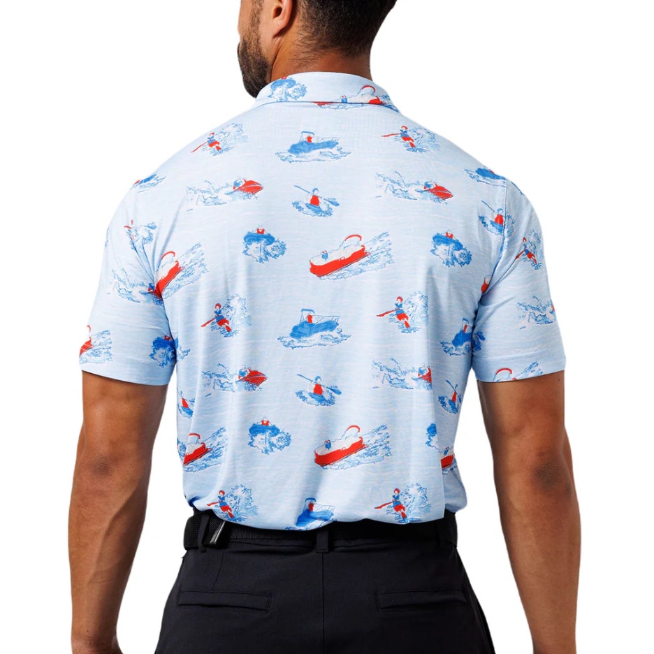WAGGLE Mens Lake Life Golf Polo Shirt 2XL XXL Blue Print Short Sleeve NWT