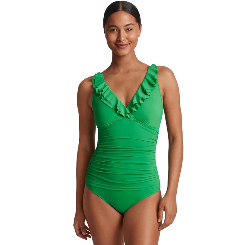 LAUREN RALPH LAUREN Ruffle One Piece Swimsuit Size 8 Palm Green Beach Club NWT