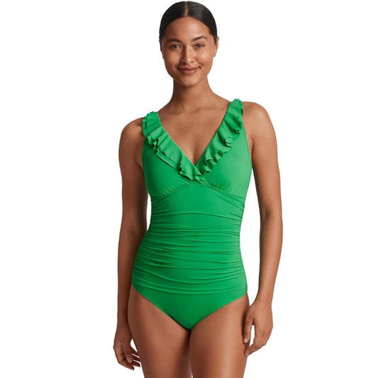 LAUREN RALPH LAUREN Ruffle One Piece Swimsuit Size 8 Palm Green Beach Club NWT