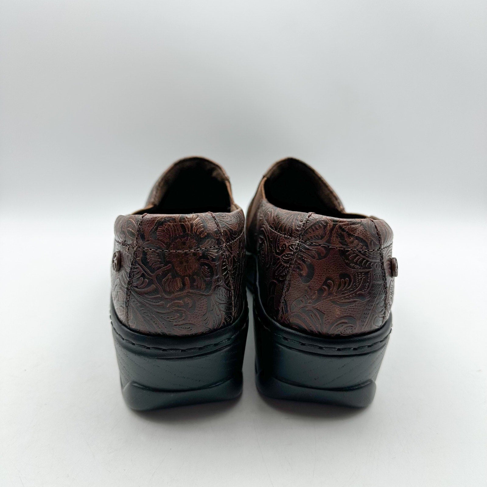 KLOGS FOOTWEAR Womens Naples Clogs Size 10 Wide Brown Embossed Floral SR NWOB