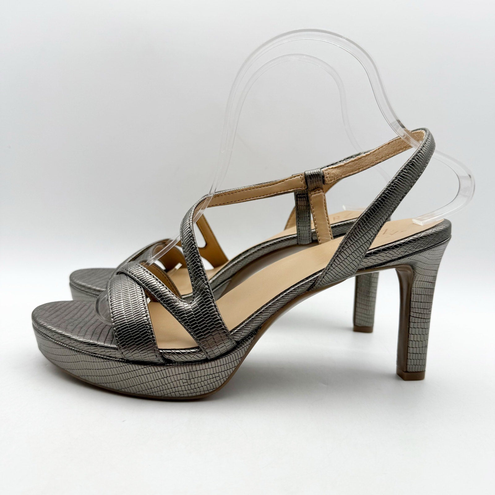 Naturalizer Womens Abby Heeled Sandals Size 9 M Grey Snake Print NIB