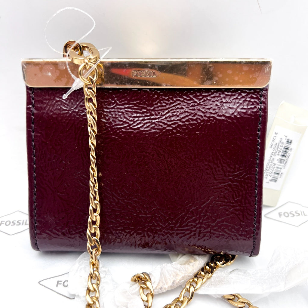 FOSSIL Penrose Wallet Crossbody Bag Small Red Mahogany Chain Strap NWT