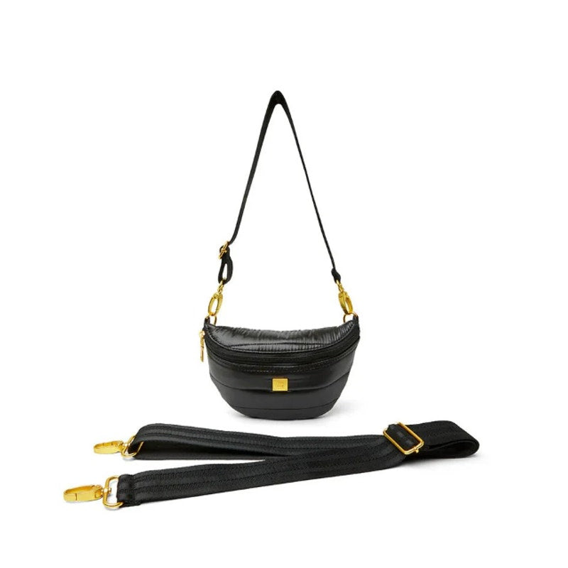 THINK ROYLN Women's Shining Star Crossbody Belt Bag Shiny Black NWT