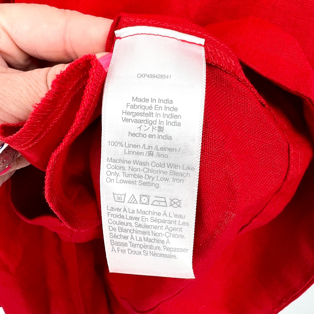 MADEWELL Utility Short-Sleeve Mini Shirtdress XS Red 100% Linen NV453 NWT