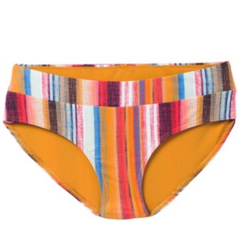 PRANA Women's Presolana Bikini Bottoms XL Gold Baja Stripe Hipster Swim NWT
