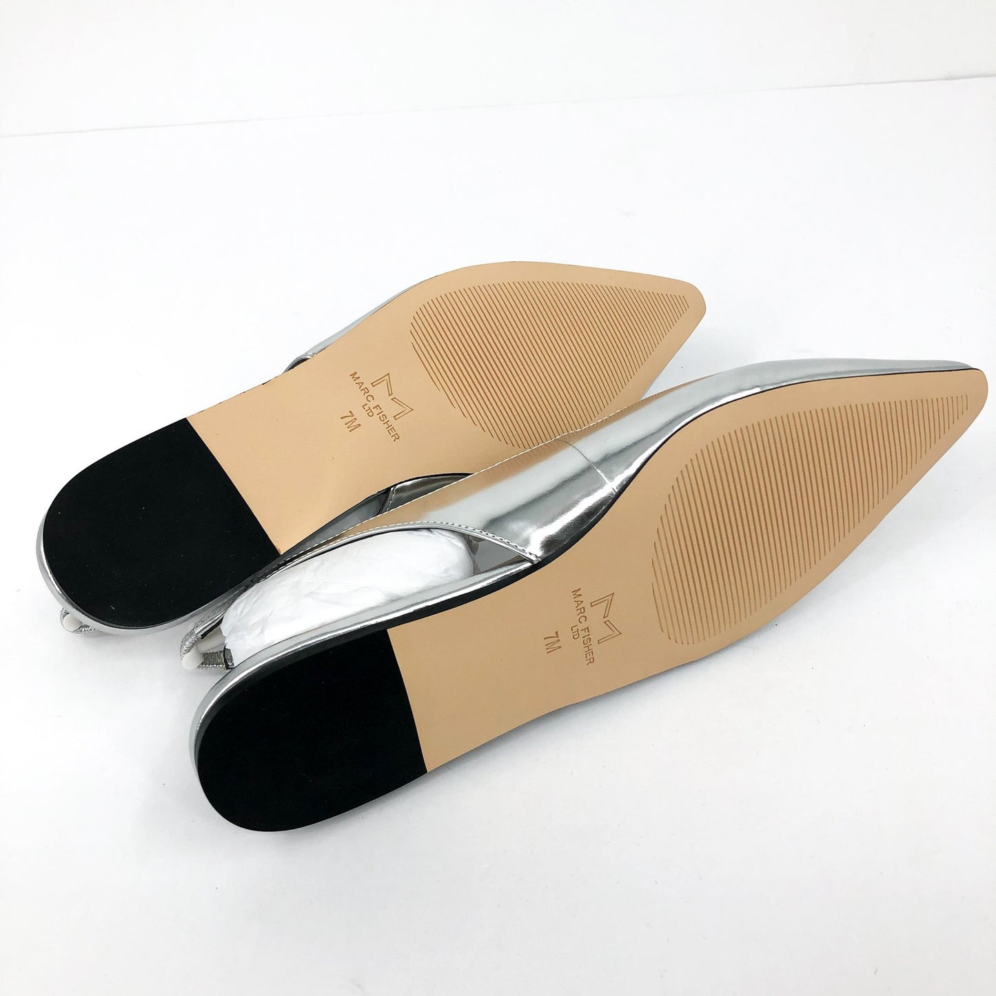 Marc Fisher Womens Graceful Slingback Flats US 7 M Silver Metallic Leather NWOB