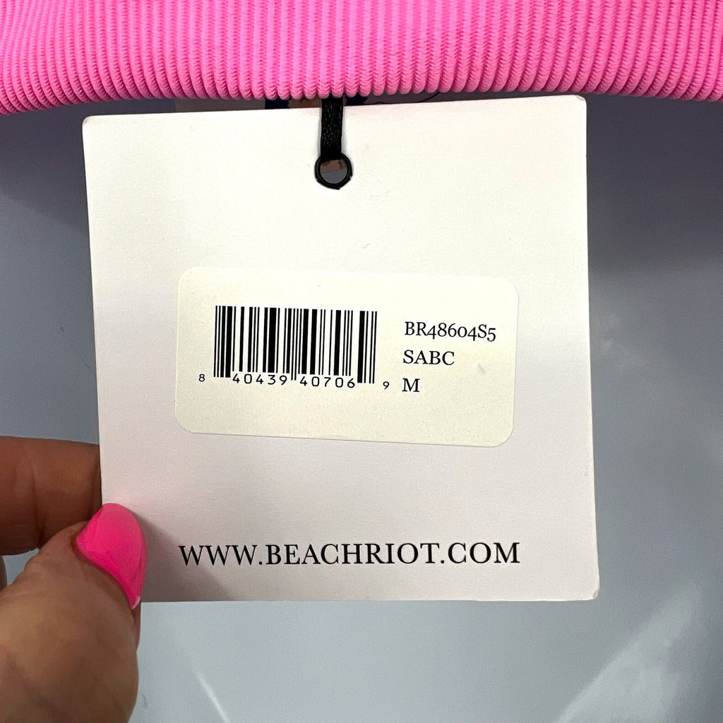 BEACH RIOT Women's Eva Bikini Top Medium Green Pink Sage Bloom Colorblock NWT