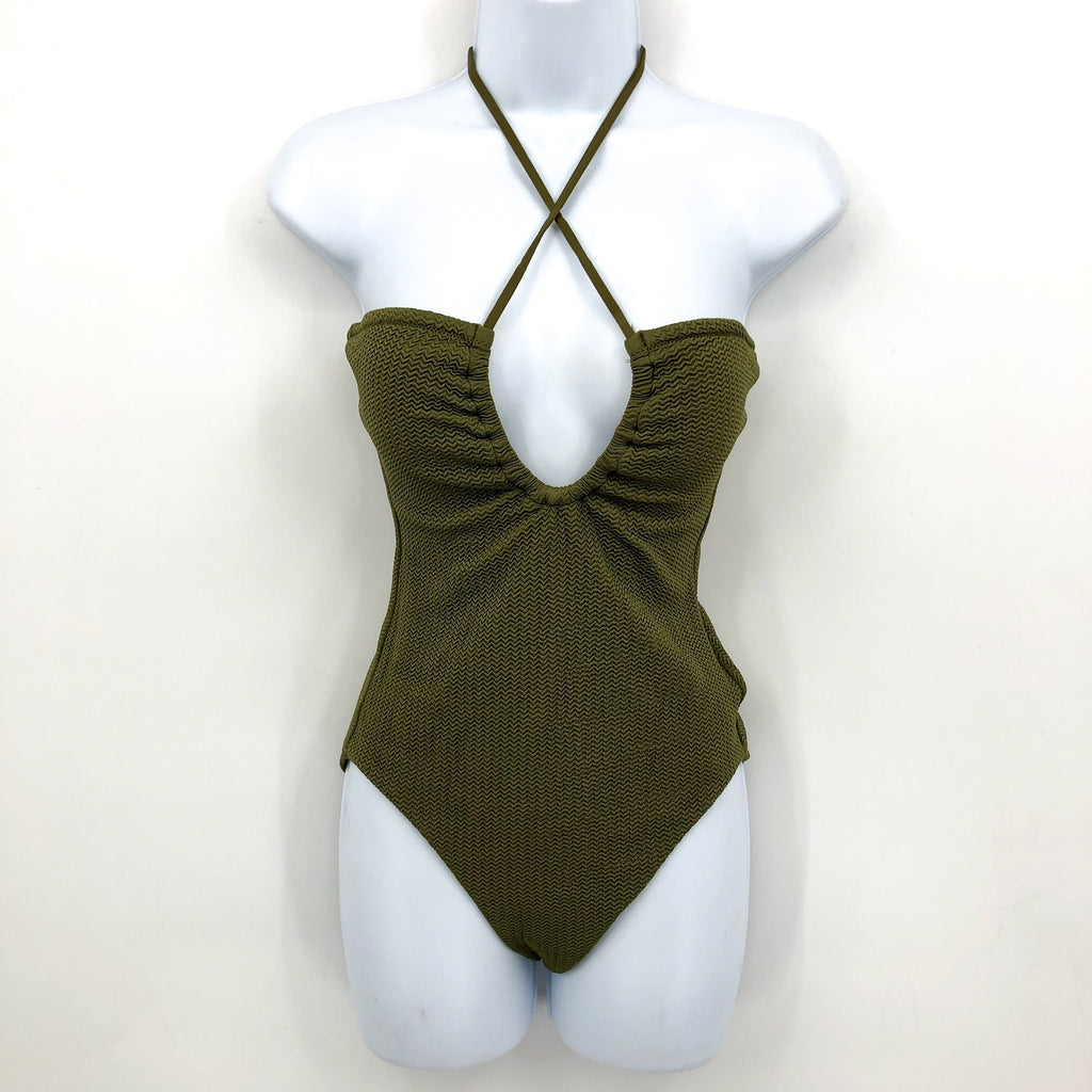 SEAFOLLY Sea Dive Bandeau Maillot One Piece Swimsuit Size 6 Green Khaki NWT