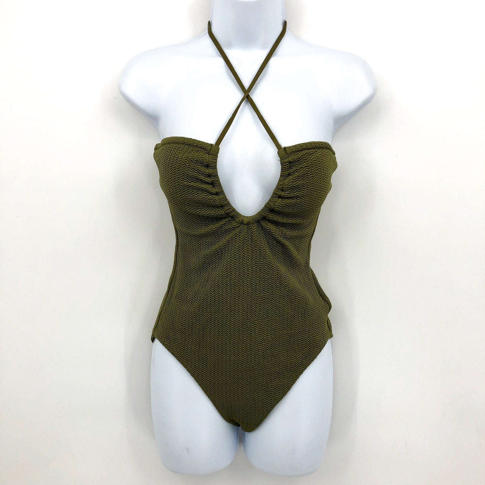SEAFOLLY Sea Dive Bandeau Maillot One Piece Swimsuit Size 6 Green Khaki NWT
