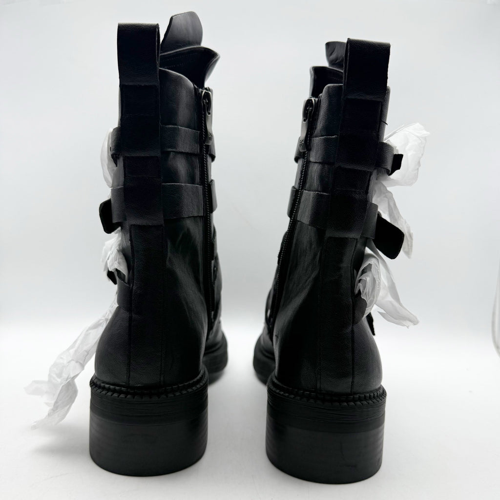 DKNY Womens Ita Buckled Combat Boots US 9.5 EU 40.5 Black Leather NIB