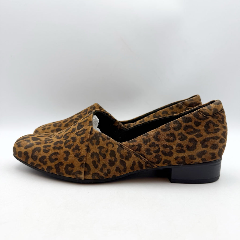 Clarks Womens Juliet Palm Loafers US 8.5 Wide EU 39.5 Brown Leopard Suede NWOB
