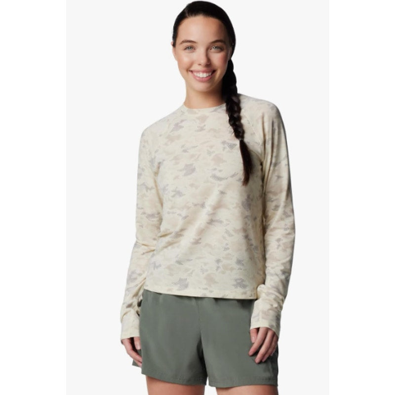 COLUMBIA Womens PFG Uncharted Knit Long Sleeve Shirt XL Stone Grey Cream NWT
