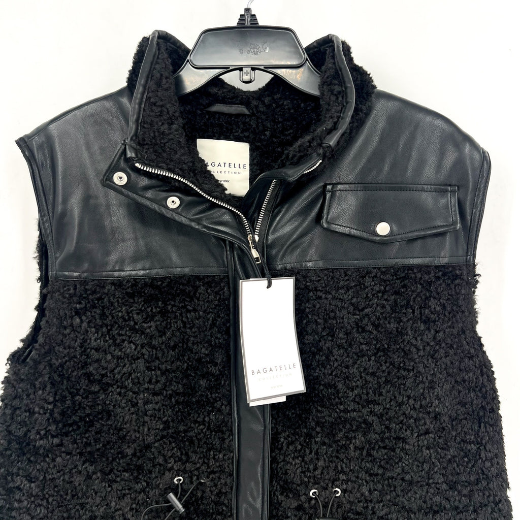 BAGATELLE COLLECTION Womens Vest Small Black Sherpa Shearling Faux Fur Lined NWT