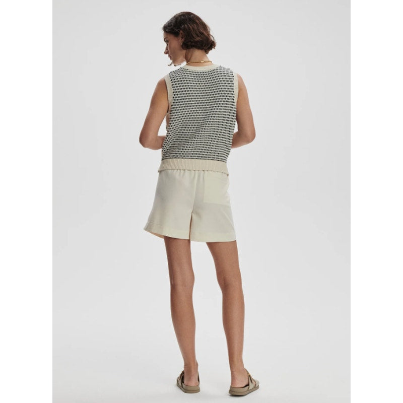 VARLEY Womens Knowles Textured Knit Vest Top XS Birch Cream Black Stitch NWOT