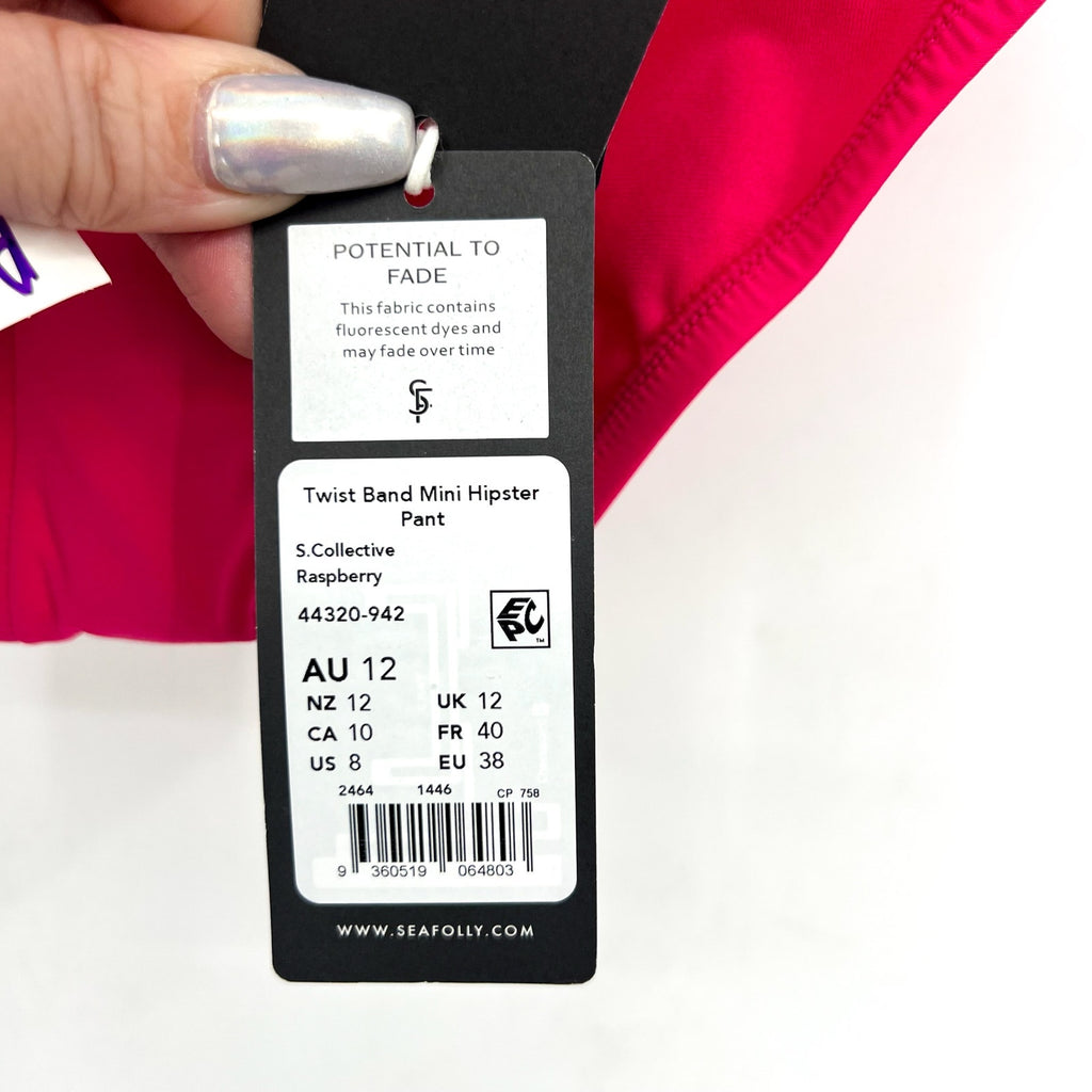 SEAFOLLY Women's Twist Band Hipster Bikini Bottom Size 8 Pink Raspberry NWT