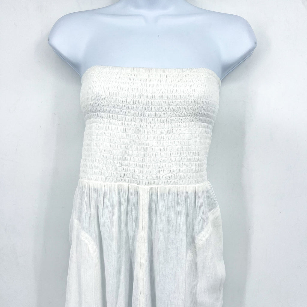 PRANA Women's Fernie Smocked Strapless Jumpsuit Small White Sleeveless NWT