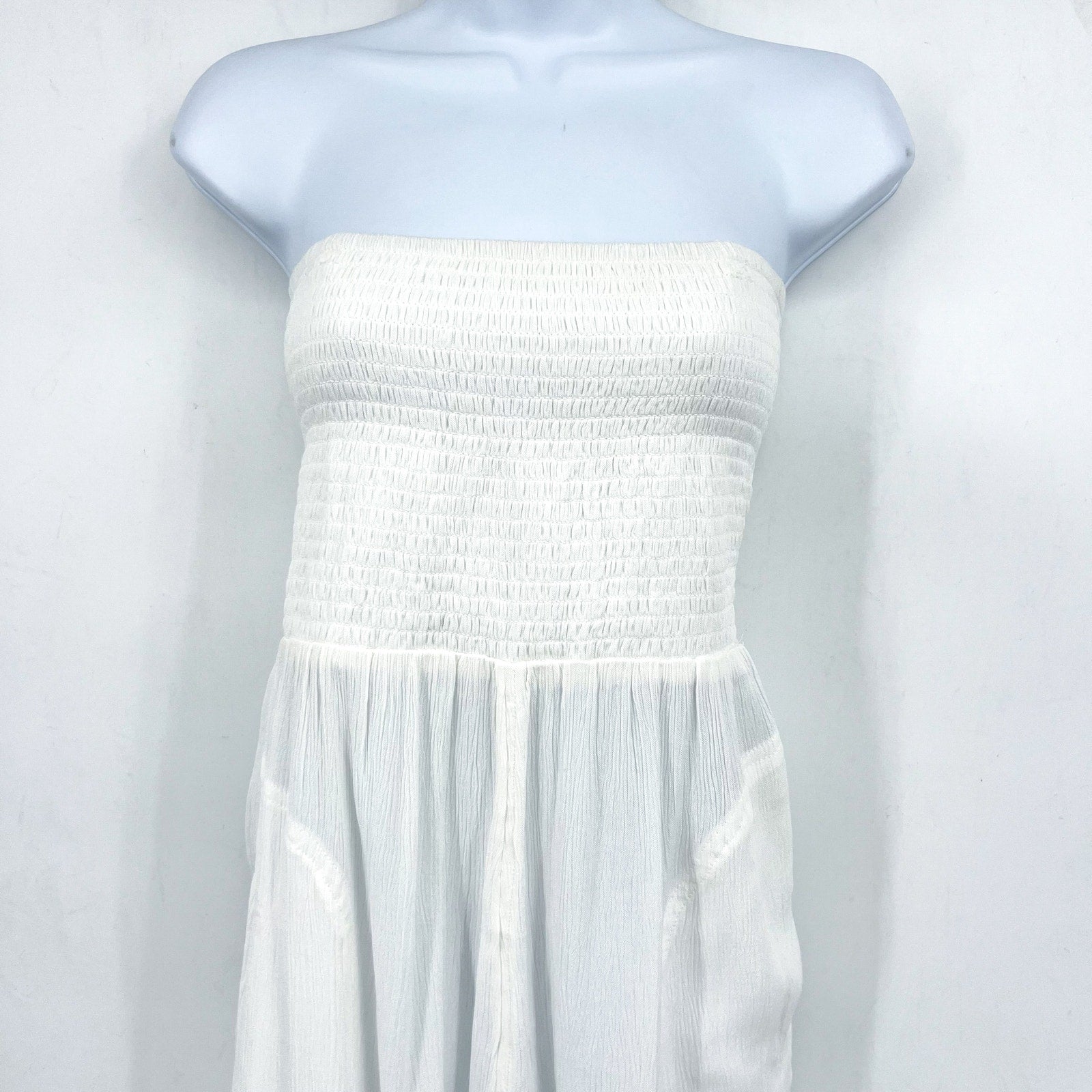 PRANA Women's Fernie Smocked Strapless Jumpsuit Small White Sleeveless NWT