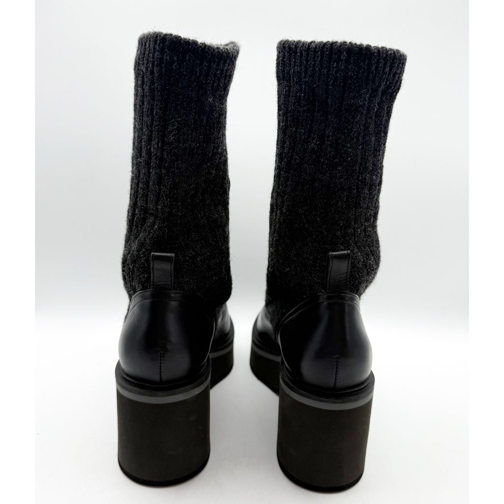 Robert Clergerie Womens Ancel Boots Size 10 EU 40 Black Calfskin Knit Combat NIB