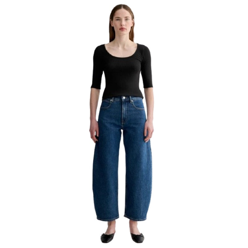 EVERLANE Women's The Luxe Rib Scoop-Neck Tee XS Black Elbow Sleeve SUPIMA NWT