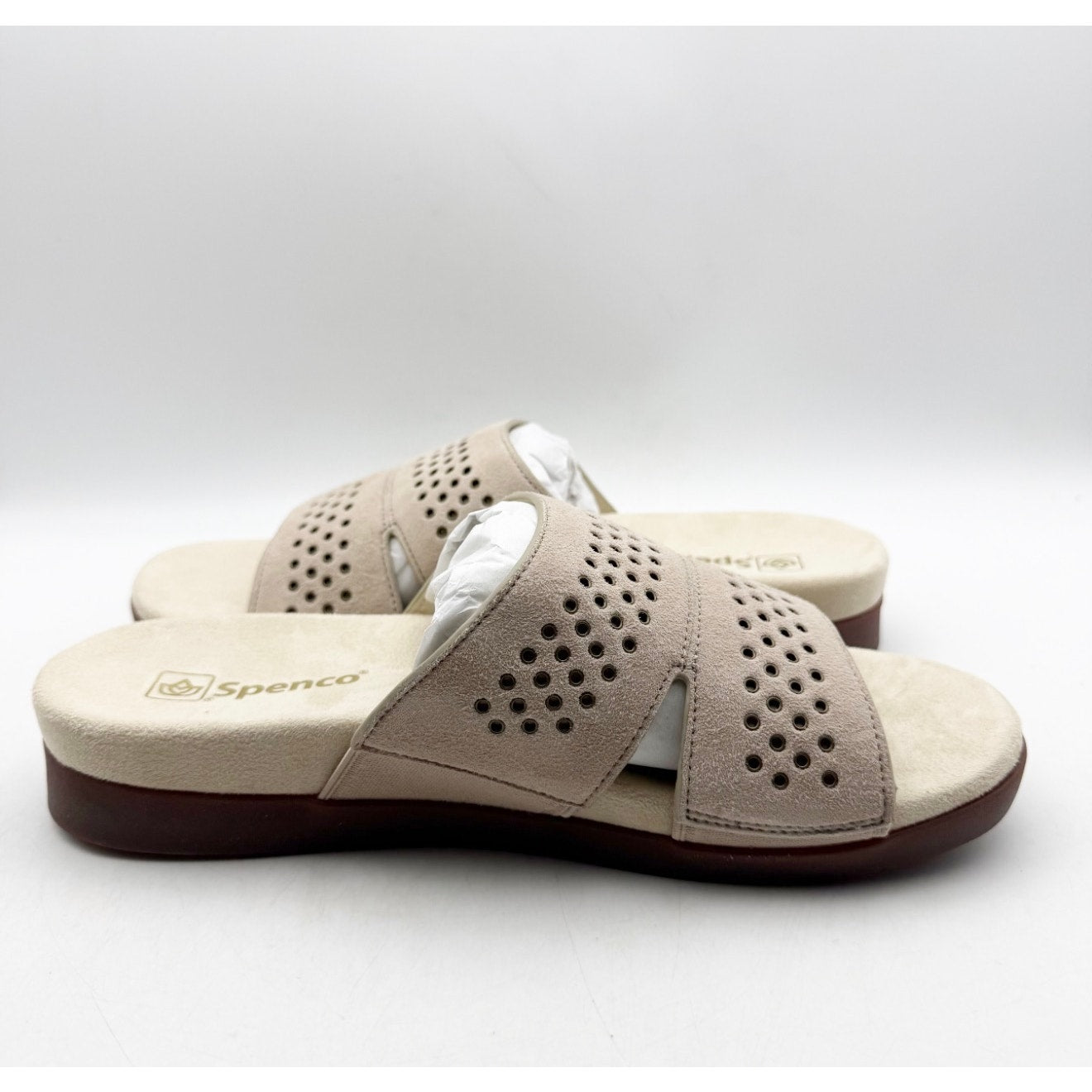 Spenco Women's Twilight Stud Sandal Size 9.5 WIDE Light Taupe Slip On NIB