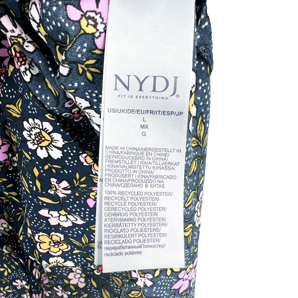 NYDJ Womens Sleeveless Blouse Top Large Marisol Blue Floral Print Split Neck NWT